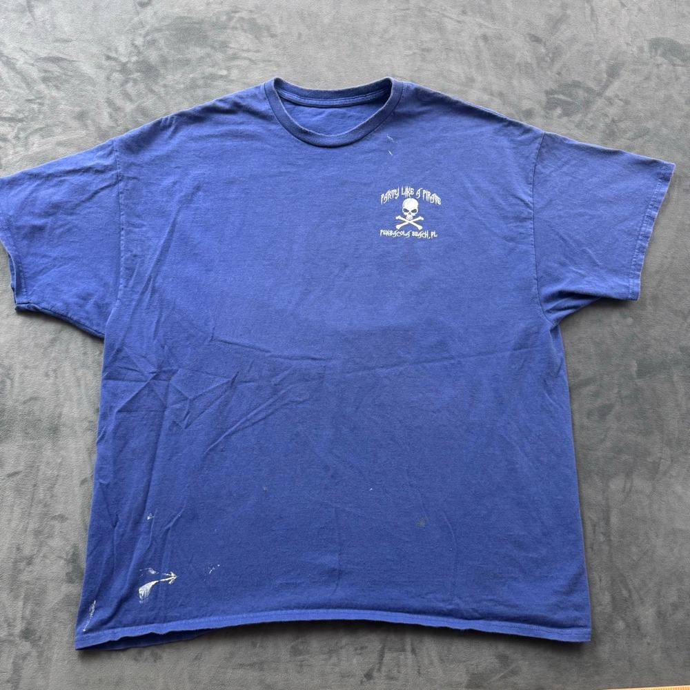 Party Like A Pirate Pensacola Beach FL Graphic T-Shirt Blue Distressed XL